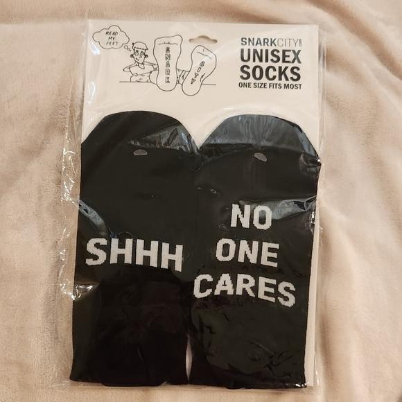 snark City Accessories - Shhh No One Cares Socks Black and White by Snark City